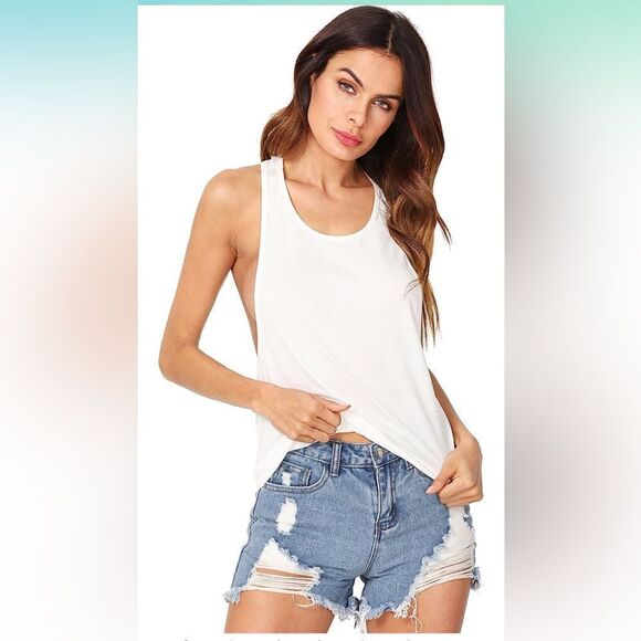 New with Tags Sweaty Rocks White Sleeveless Flowy Loose Fit Racerback Tank Top L - Picture 1 of 11